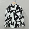 Mens Polo Collar Shirt Long Sleeve Button Up Abstract Print Casual