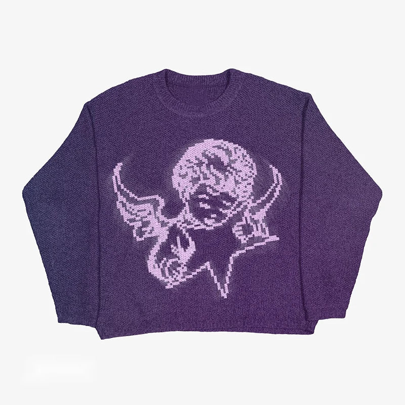 Vintage Punk Gothic Knitted Sweater Men Hip Hop Streetwear Pullover