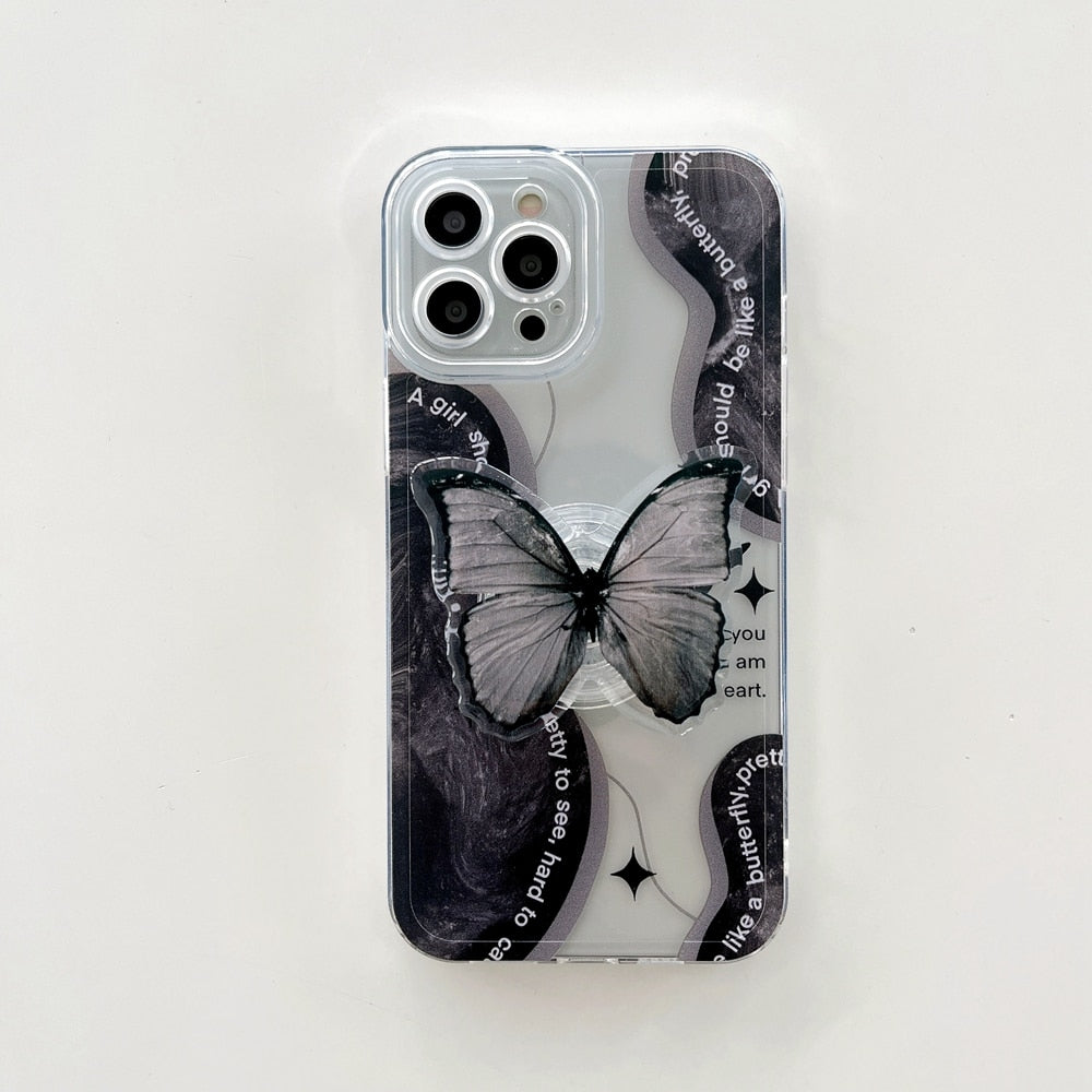 Ständerhalter Soft Cover Ins Black Butterfly Bracket Case für iPhone Cute Girl Women