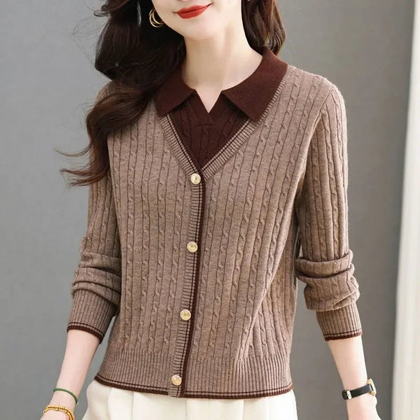 Layered Look Sweater Women Collared Top Fall Winter 2025 Loose Fit
