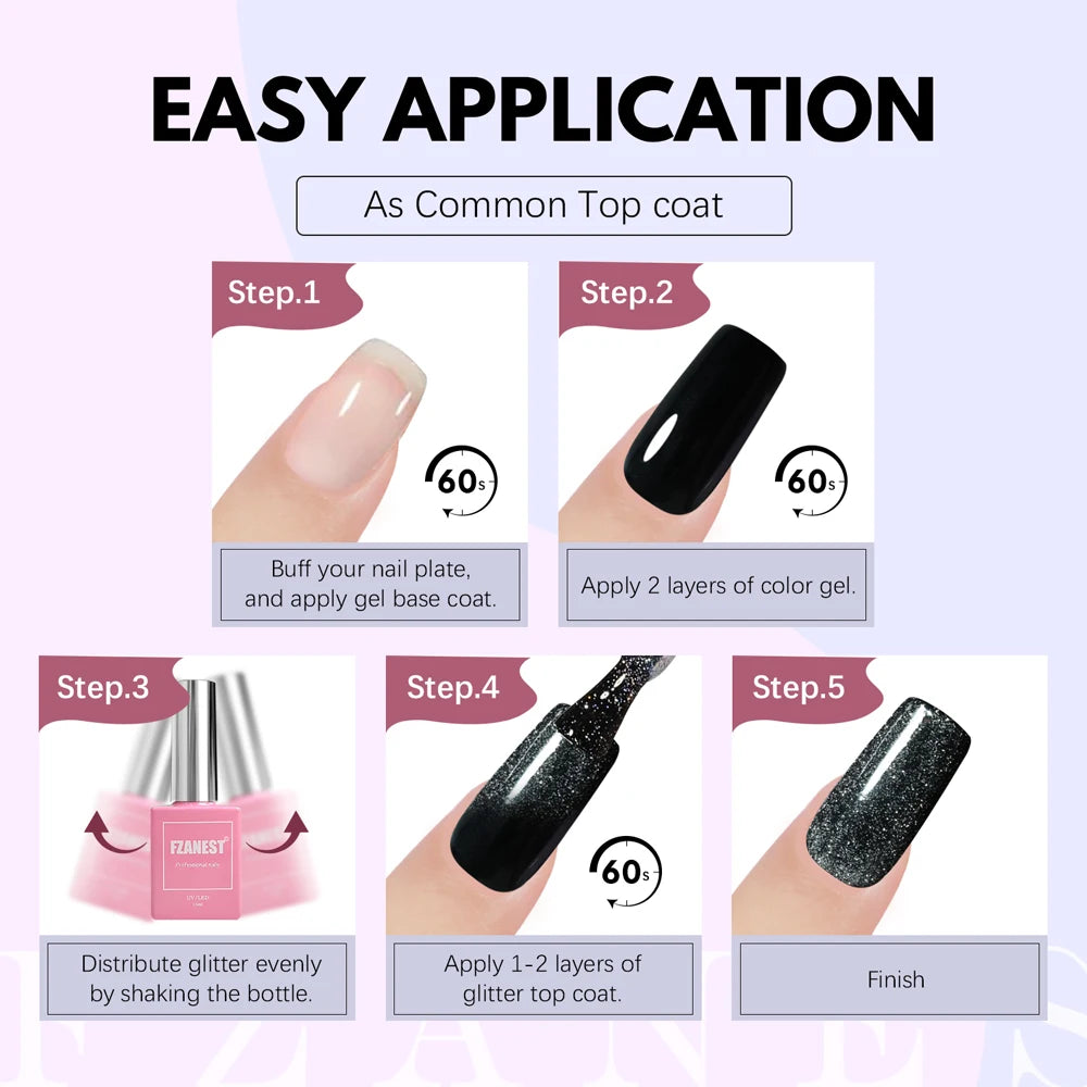 Flash Diamond Disco Gel Shimmer Silver Mix Glitter Top Coat