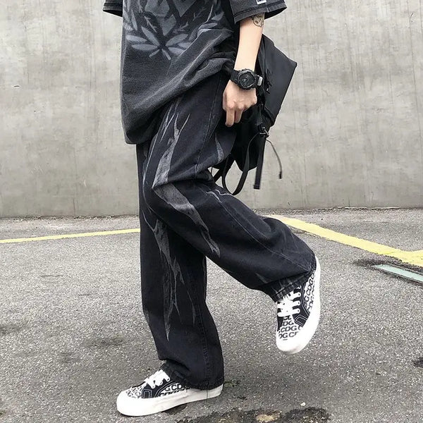 Mens Tie Dye Jeans Wide Leg Gradient Wash Streetwear Dad Fit Denim