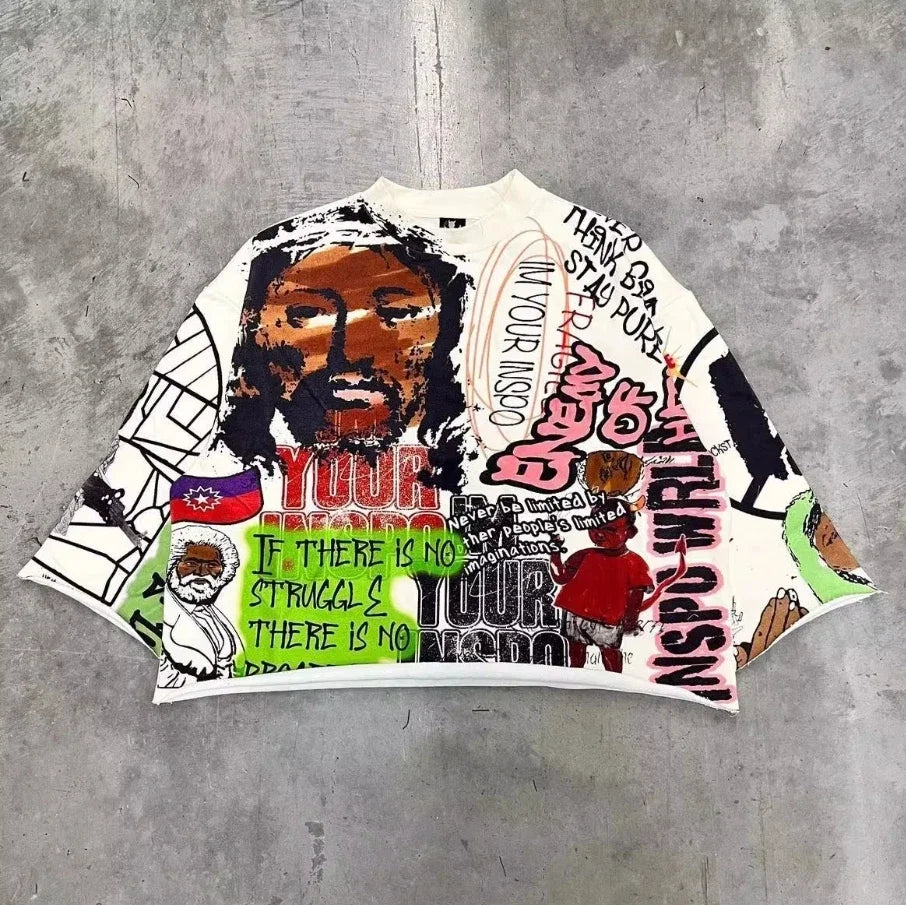 Retro Y2K Polo Shirt Men Long Sleeve Embroidery Stripe Hip Hop Top