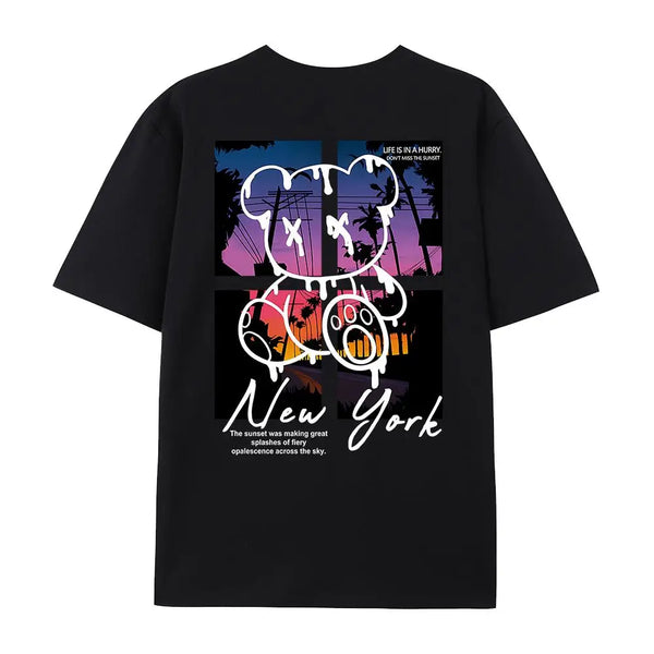 New York Sunset Tshirt Men Hip Hop Oversized Cotton Tee