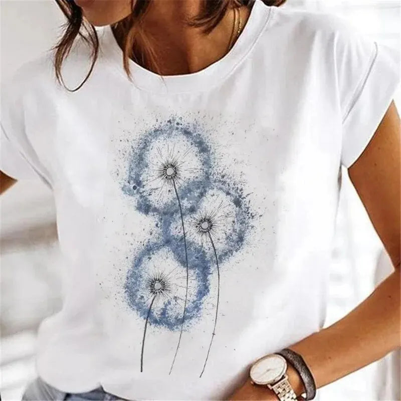 Dandelion Fashion Watercolor 90s Short Sleeve Spring Summer T Shirt
