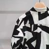 Mens Polo Collar Shirt Long Sleeve Button Up Abstract Print Casual