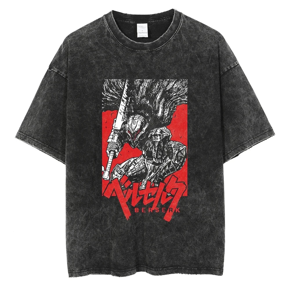 Men's Harajuku Washed T-Shirt Anime Graphic Hip Hop