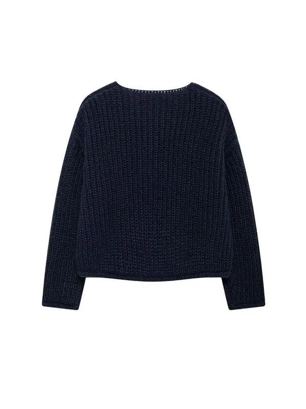 Women's Knit Cardigan Sweater - Gold Buttons & Patch Pockets