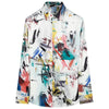 Silk Graffiti Shirt Men Long Sleeve Streetwear Nightclub Stage