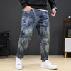 8XL Men’s Plus Size Denim Jeans with Leaf Print Stretch Loose Fit