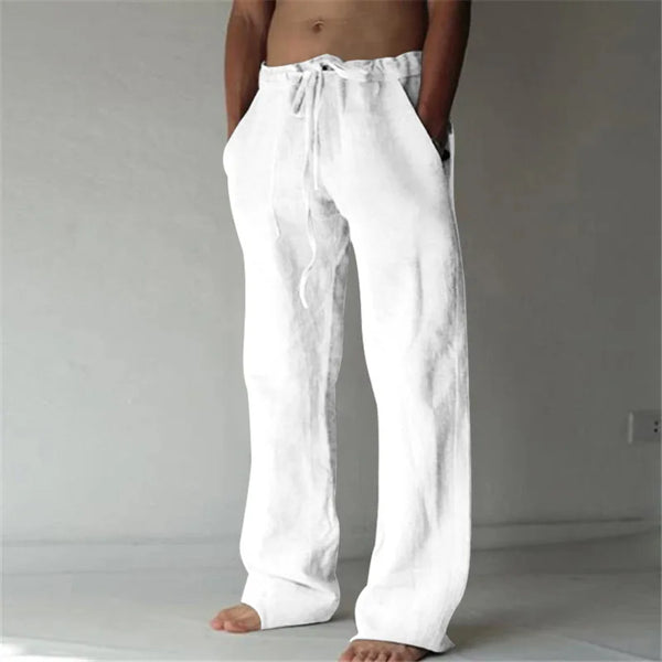 Men's Cotton Linen Long Pants Solid Color Breathable Linen Trousers