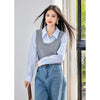 Womens Striped Knit Polo Shirt Two Piece Set Elegant Office Autumn