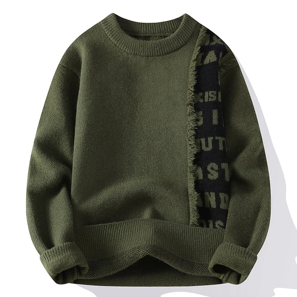 Mens Sweater Letter Pattern Crew Neck Knit Pullover Fall