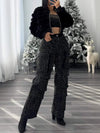 High Waist Black Jeans Women Rhinestone Multi Pocket Straight