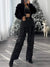 High Waist Black Jeans Women Rhinestone Multi Pocket Straight