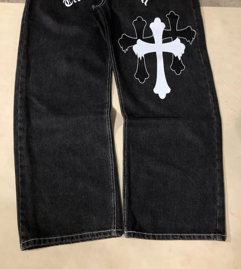 Bold Cross Design American Casual Men Jeans
