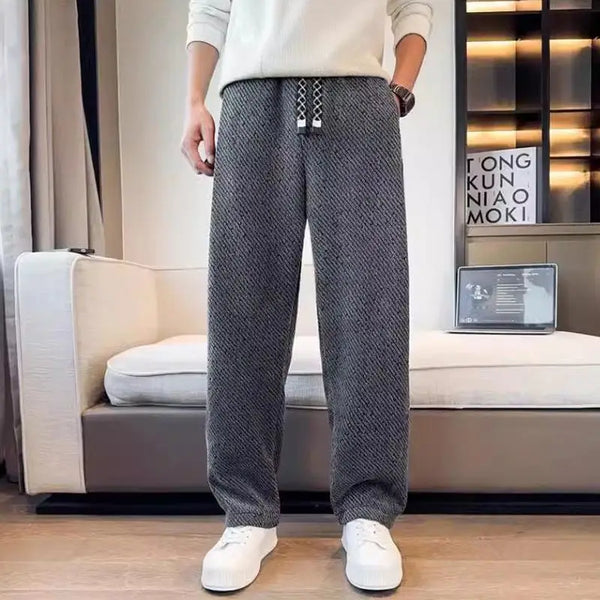Mens Sherpa Fleece Pants Straight Leg Thick Pockets Winter Casual