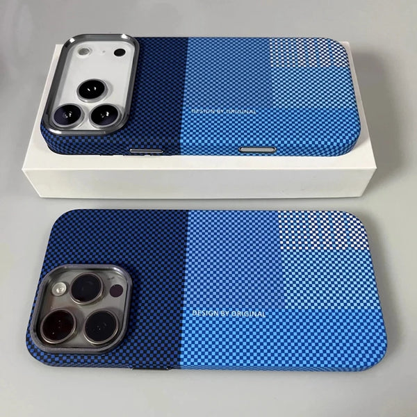 Pixel Grid iPhone Case Magnetic Metal Button 14 15 16 17 Pro Max