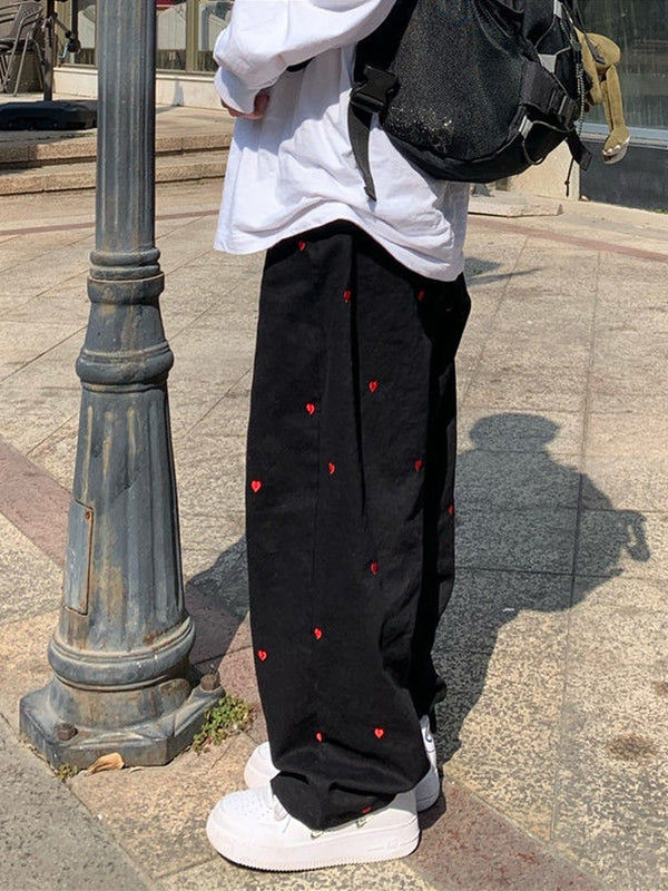 Women Sports Pants WideFashion Love Harajuku Sweatpants Beige