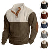 Men's Corduroy Sweatshirt - Stand Collar Color Block Button Up