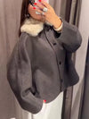 Womens Fur Collar Jacket Button Front Long Sleeve Winter Coat Street