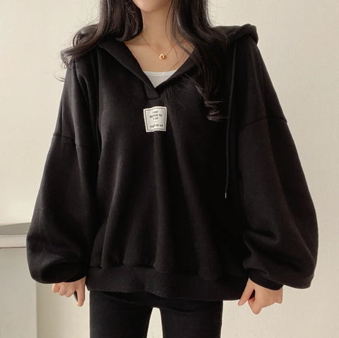 Hoodies Outerwear Bat Sleeve Hooded Pullovers Tops 2022 New Autumn All-Matched Chic Female Sweatshirt