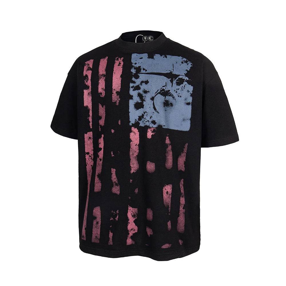 White T-Shirt with Dark Abstract Graphic Casual Streetwear