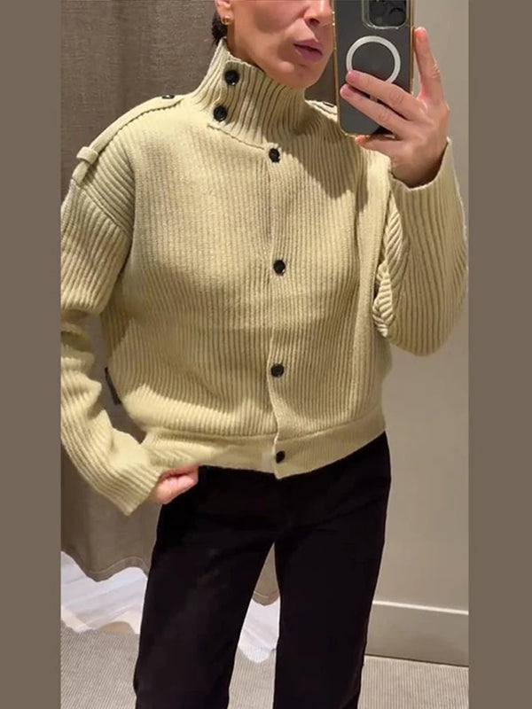 Women’s Knitted Stand Collar Cardigan – Single-Breasted Long Sleeve Autumn 2025 Fashion Outwear