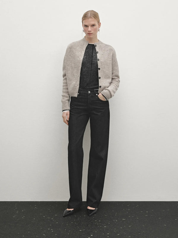 Womens Mock Neck Knit Cardigan Minimalist Spring Casual Sweater