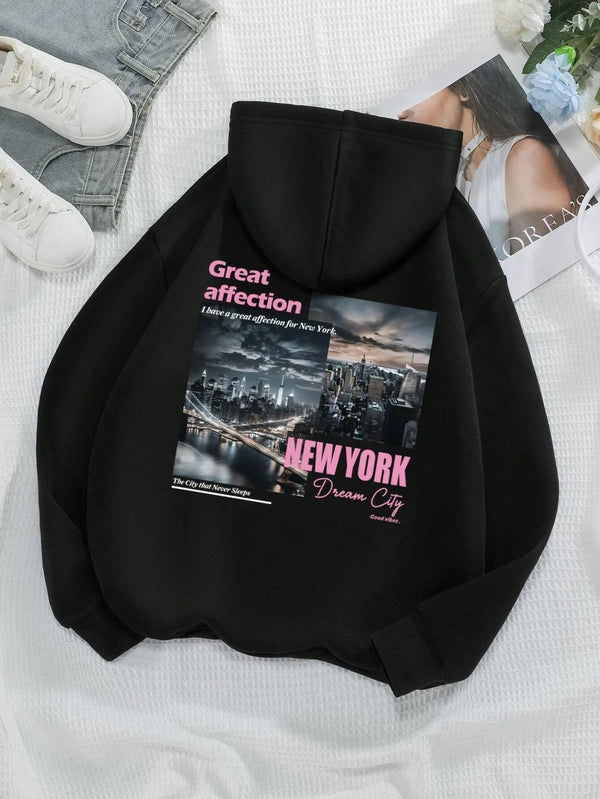 New York Hoodie Women Fashion Oversize Streetwear Top