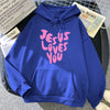 Jesus Loves You Letter Funny Prints Hoodies Women Fleece Pocket