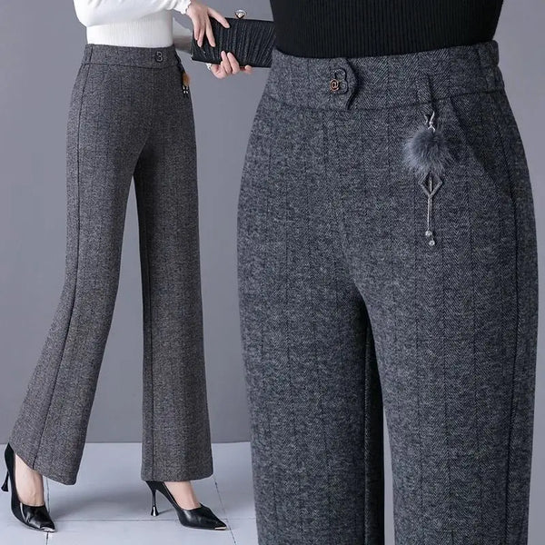 Womens Fleece Lined Pants Plus Size Elastic Waist Winter Casual