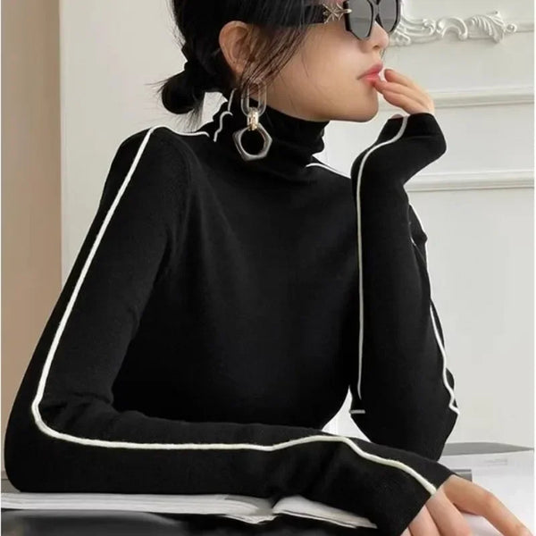 Turtleneck Sweater Women Slim Fit Office Elegant Pullover Top