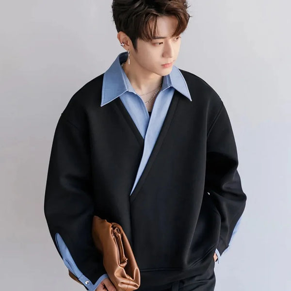 Mens Splice Shirt Long Sleeve Patchwork Designer Top Spring