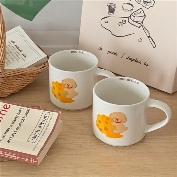 Tasse, niedlicher Cartoon-Käse-Welpen-Keramikbecher, Journee, großes Fassungsvermögen