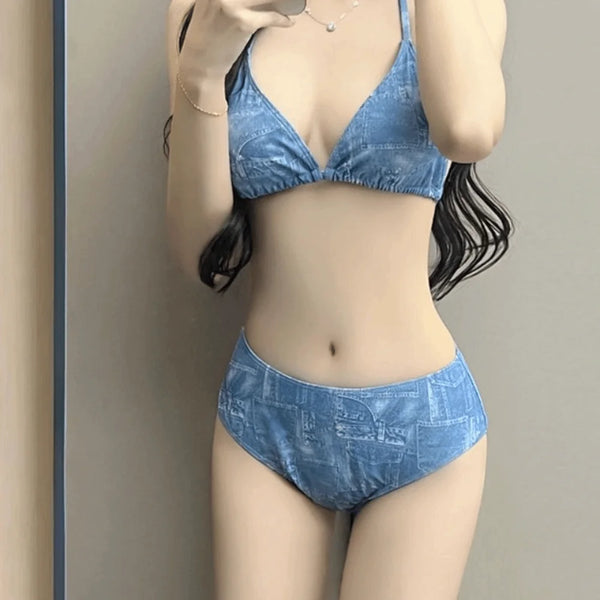 Four Piece Halter Bikini Long Sleeve Rash Guard Split Swimwear