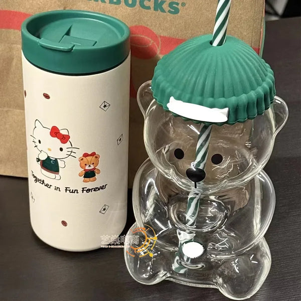 Cute Bear Glass Cup With Straw Large Aesthetic Iced Coffee Tumbler