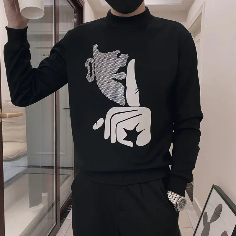 Men’s White Diamond Graphic Sweatshirt Harajuku Overfit Pullover