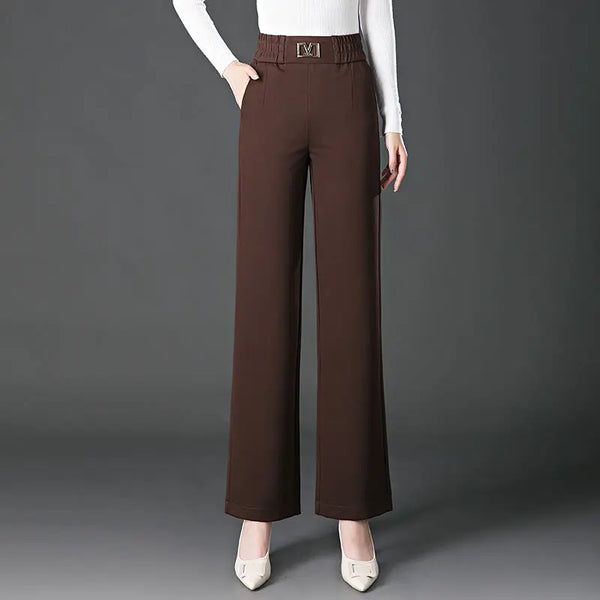 Womens High Waist Velvet Wide Leg Pants Fleece Lined Winter Trousers