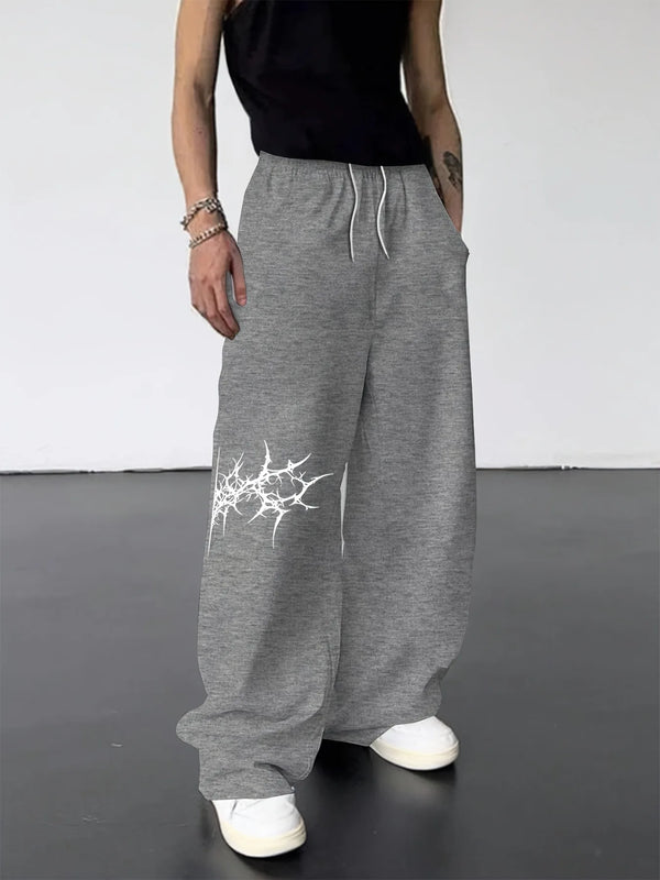 Mens Black Gothic Joggers Text Print Drawstring Sweatpants Streetwear