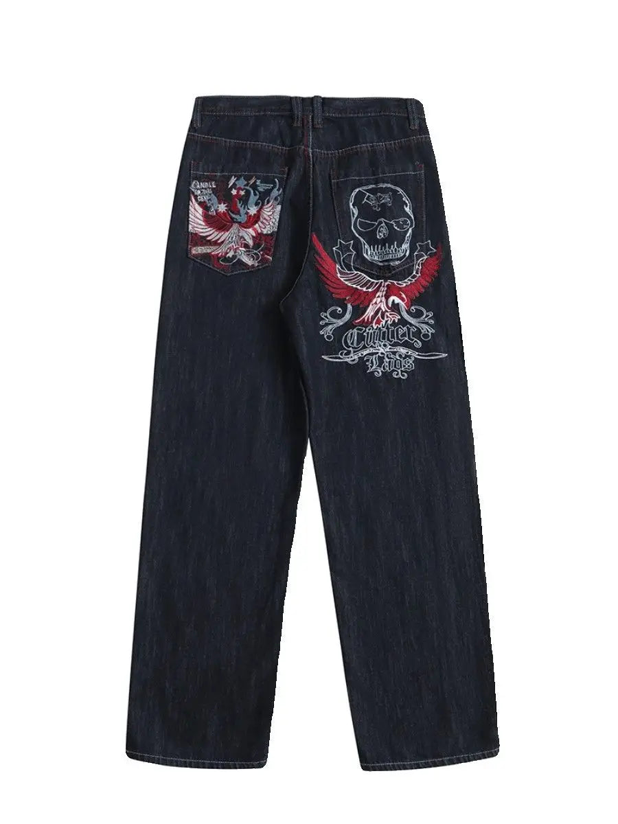 Y2k Goth Cargo Jeans: Loose Fit, Wide Trousers
