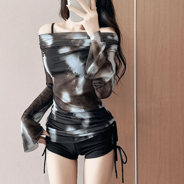 Three Piece Mesh Bikini Set Tummy Control Split Bottom Swimsuit