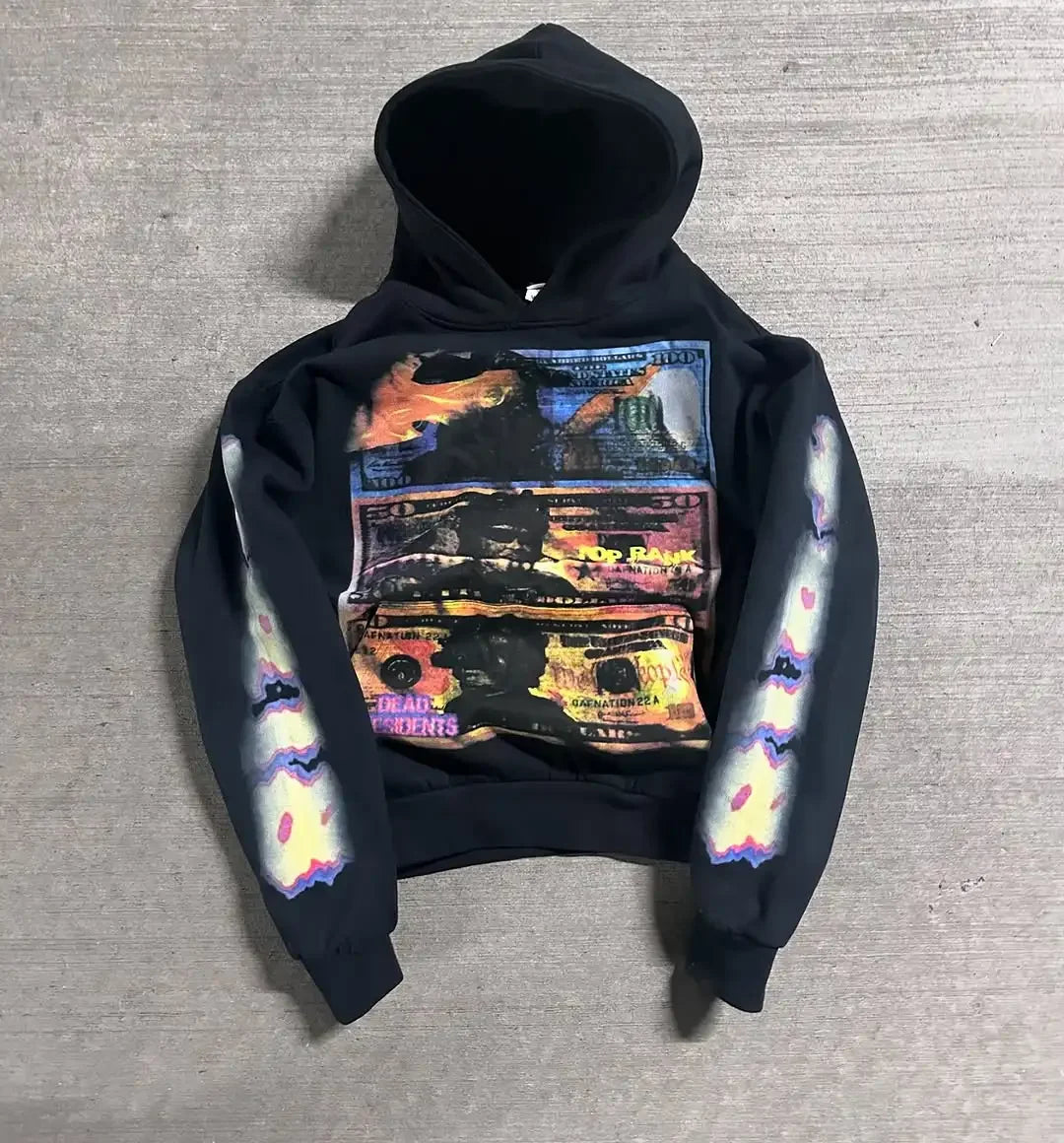 Hip Hop Graphic Zip Hoodie Men Y2K Streetwear Sweatshirt