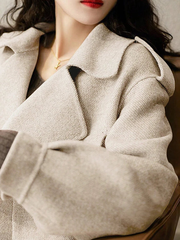 Khaki Bomber Jacket Women Wool Blend Belted Coat Fall Winter Warm