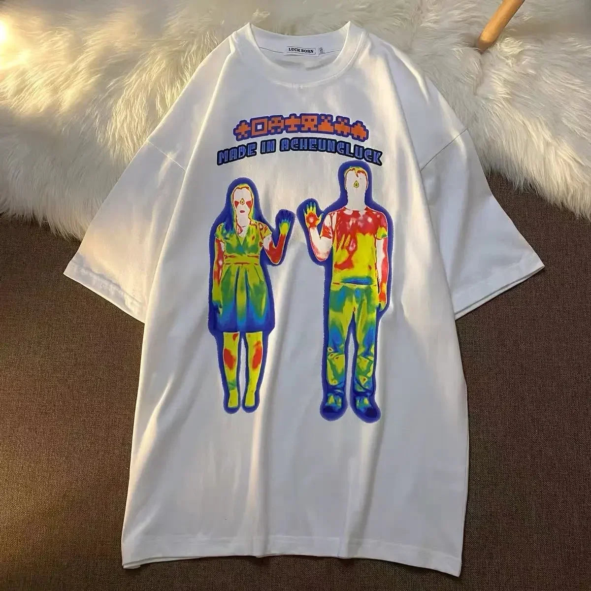 Goth Distorted Portrait T-Shirt Women Y2K Harajuku Streetwear Hip-Hop Top