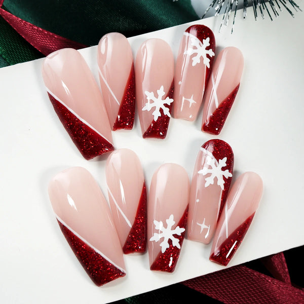 10pcs Gold Metallic 3D Press-On Almond Fake Nails