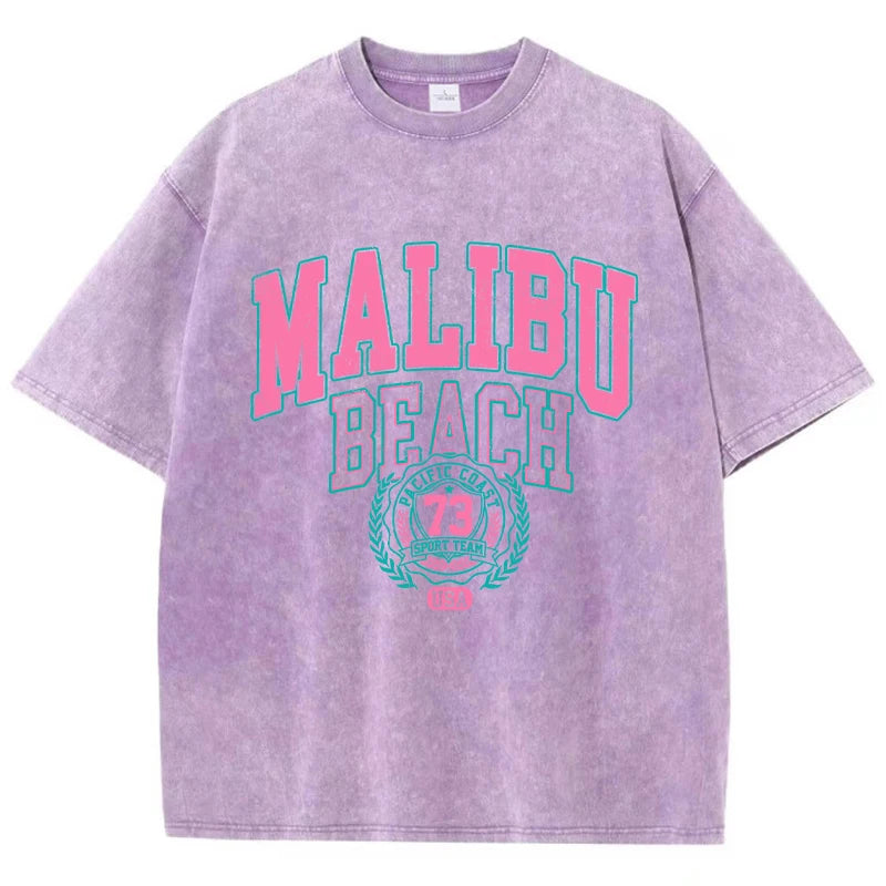 Women’s Malibu Beach Washed T-Shirt Oversized Casual Cotton Tee