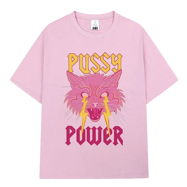 "Pussy Power" Funny Cat T-Shirt Women Vintage