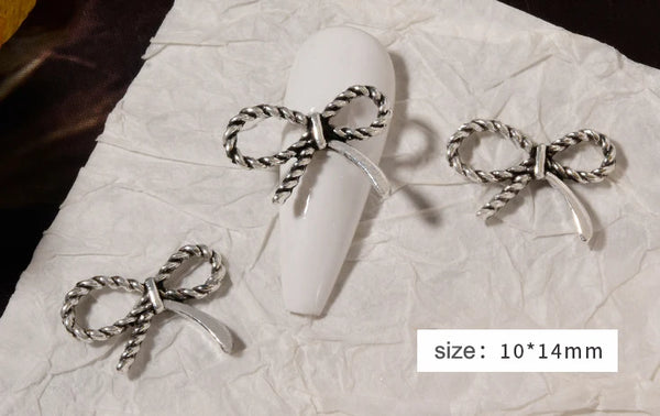 10pcs Retro Punk Nail Art Charm 3D Punk Silver Bows Heart Rabbit Dollar