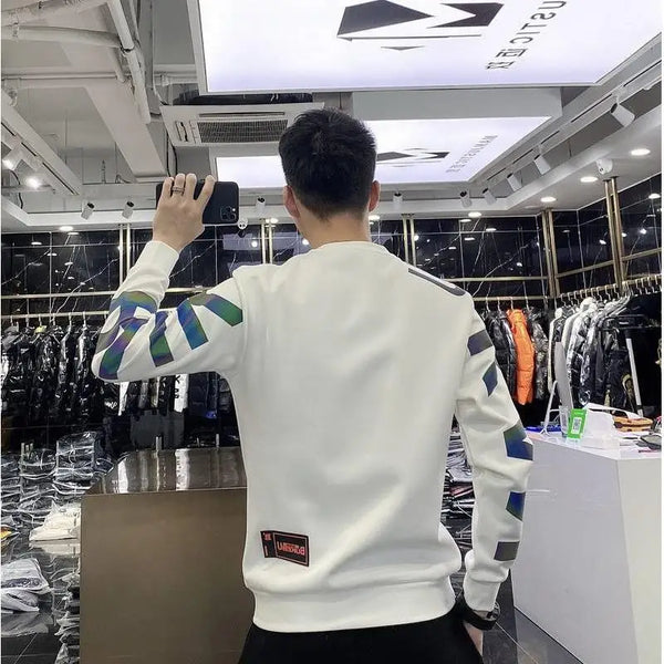 Flash Reflective Men Shirt Colorful Letter Print Urban Tee